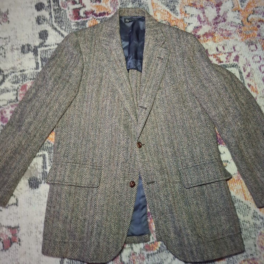 Classic Herringbone Wool Sport Coat - Gray/Brown